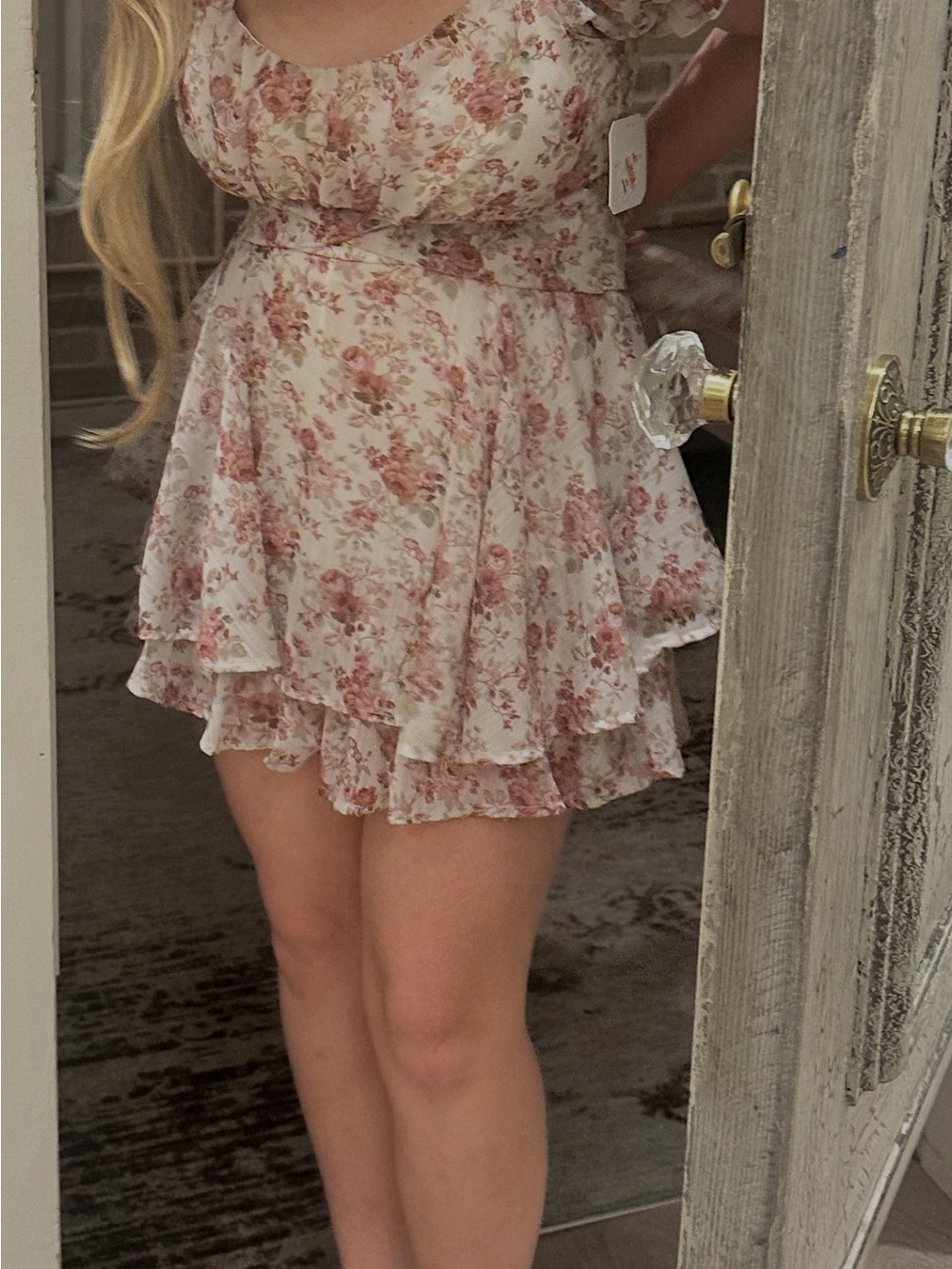 Altr’d state Floral Tiered Ruffle skort dress romper in Blush and Cream small